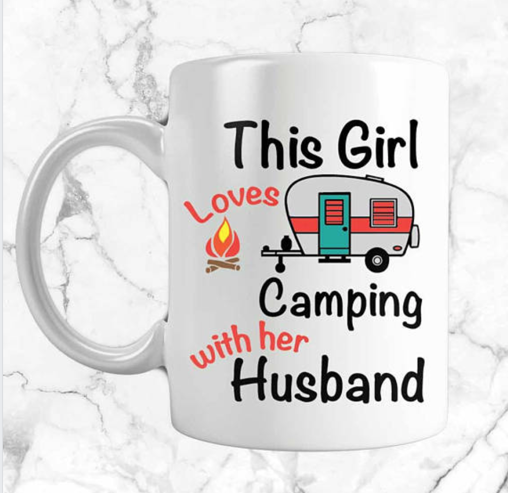 girl camping mug